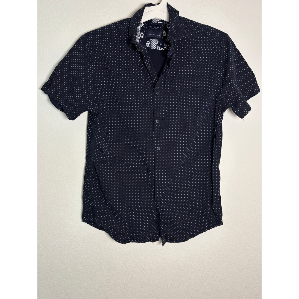 Cactus Man Ricky Singh Mens Small Navy Blue Polka Dot Short Sleeve Button Down